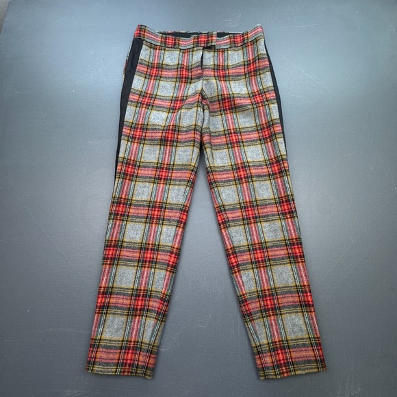 J.Crew Wool Pants Women's Size 0 Tartan Plaid Red Gray Ankle Lined Slim Holiday - Picture 1 of 10